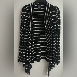 FYLO Black and White Striped Cardigan, Handkerchief Hem, Size XL